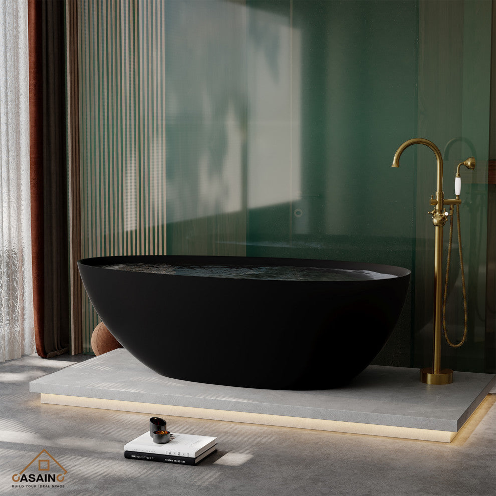 67in Solid Surface Freestanding Bathtub in Matte White, Matte Black