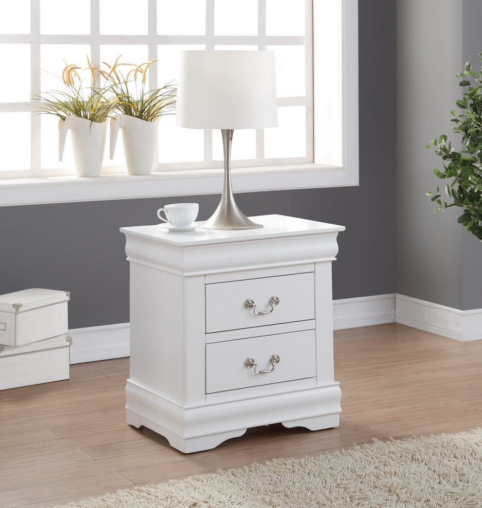 2 Drawers Nightstand, White