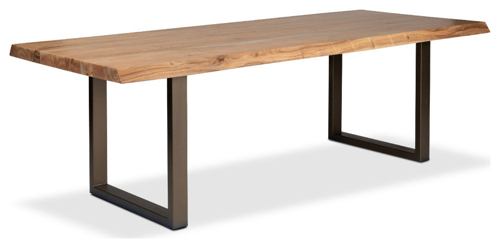 Brooks Dining Table, U Base, 40"x116", Teak Top, Brass Base
