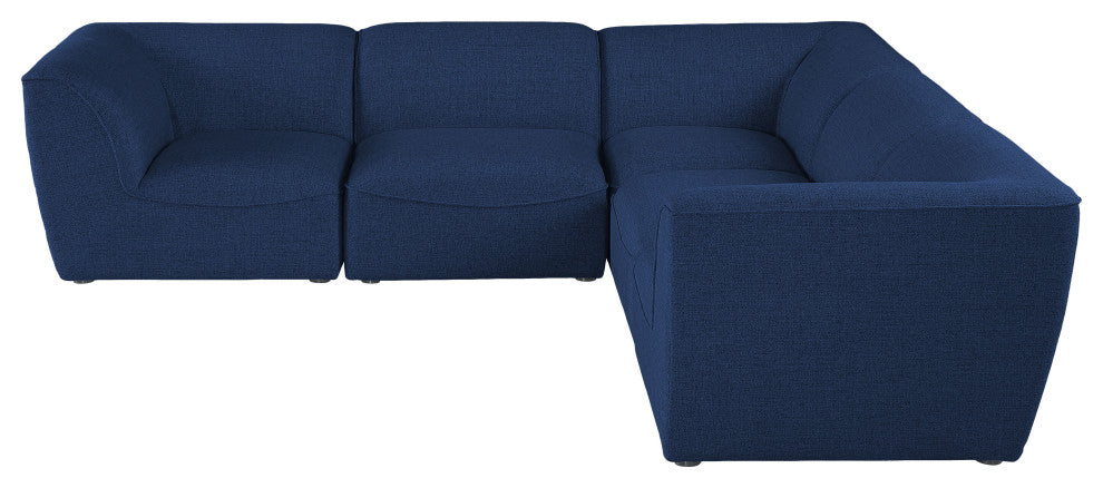 Miramar Linen Textured Fabric  5-Piece Modular L-Shaped Sectional, Navy