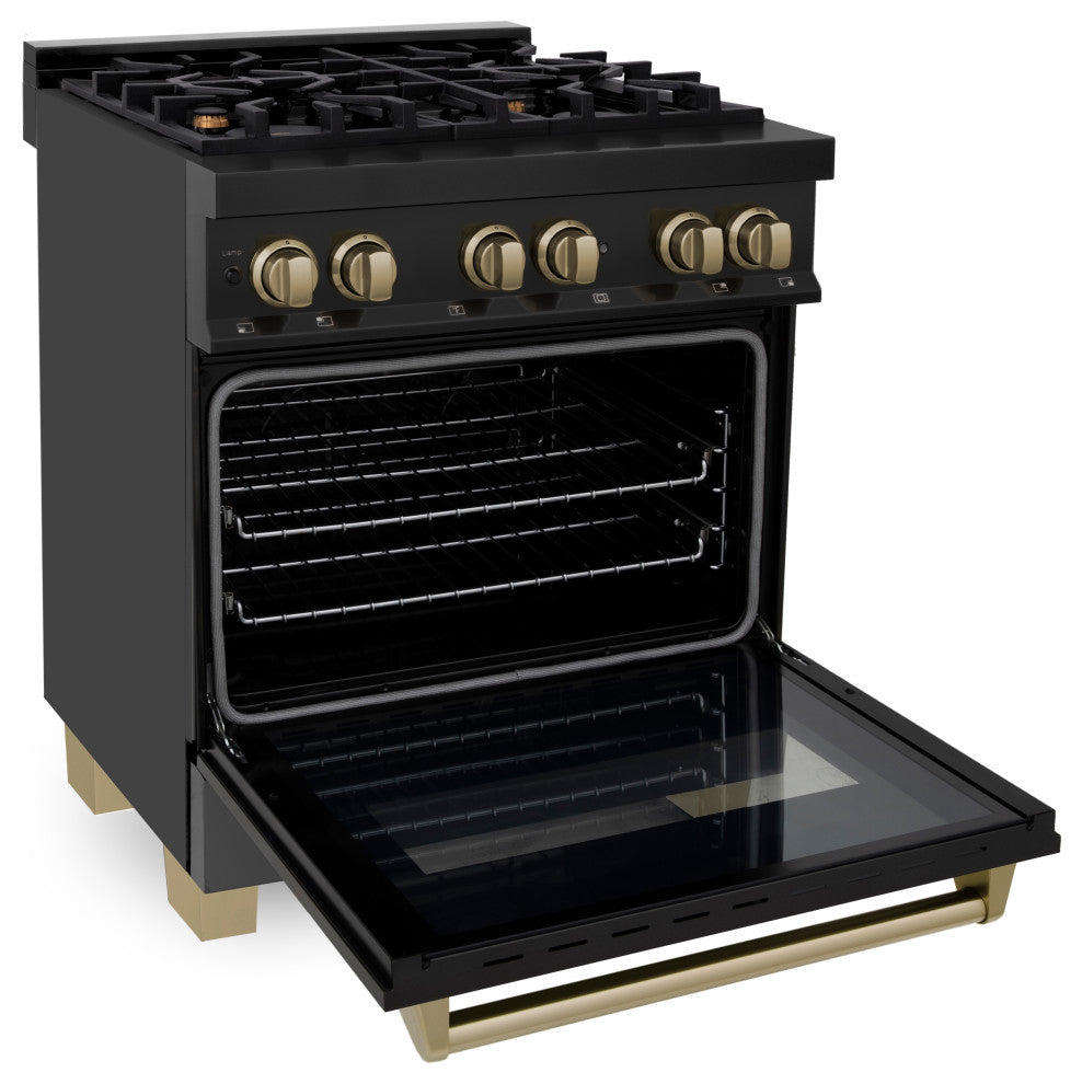 ZLINE 30" Dual Fuel Range, Black Stainless With Champagne Bronze RABZ-30-CB