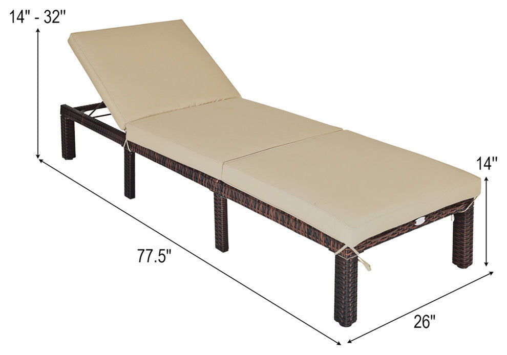 Costway Outdoor Rattan Lounge Chair Recliner Adjustable Cushioned Patio Yard