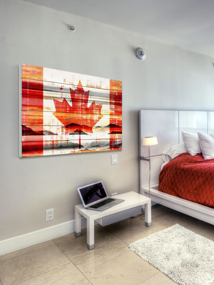 "Canadian Leaf" Print on White Wood, 60"x40"