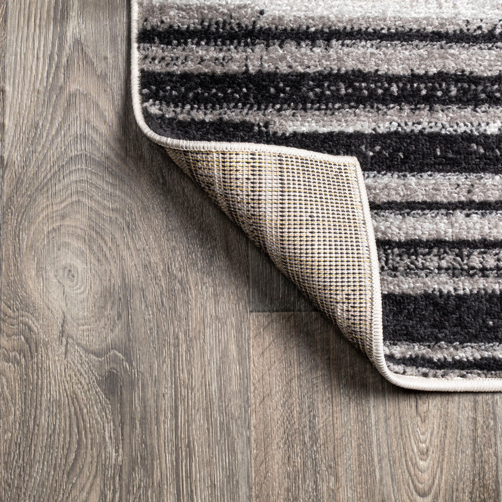 Linear Modern Half-Stripe Area Rug, Gray/Cream, 3 X 5
