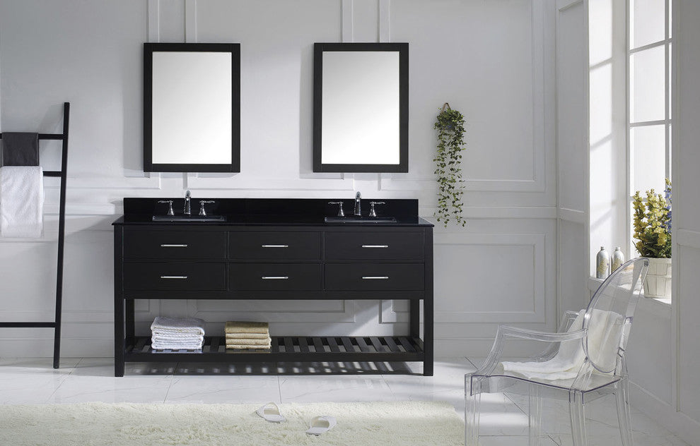 Virtu Caroline Estate 72" Double Bathroom Vanity, Espresso, Faucet and Mirrors
