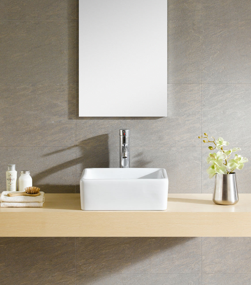 Fine Fixtures White Vitreous China Square Modern Vessel Sink
