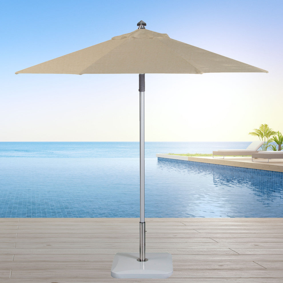 9' Round Double Pulley Commercial Contract Umbrella, Silver, Antique Beige