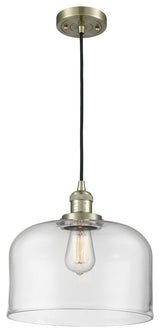Large Bell 1-Light LED Pendant, Antique Brass, Glass: Clear