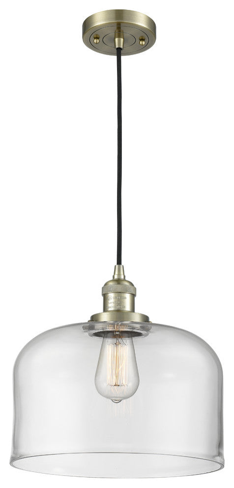 Large Bell 1-Light LED Pendant, Antique Brass, Glass: Clear