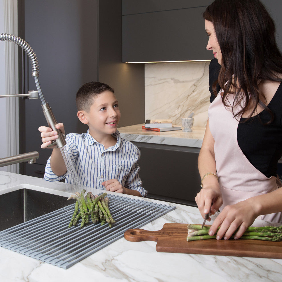 Multipurpose Over Sink Roll-Up Dish Drying Rack, Grey