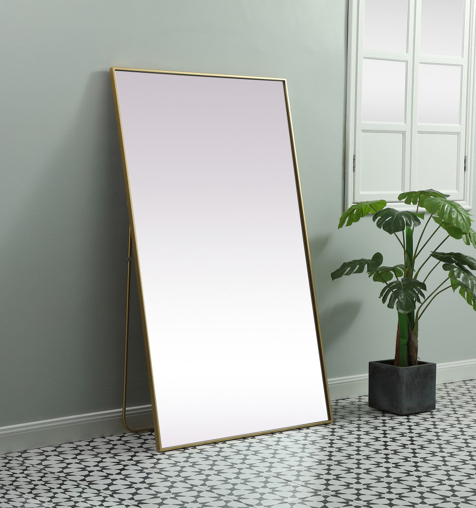 Metal Frame Rectangle Full Length Mirror 36X60 Inch, Brass