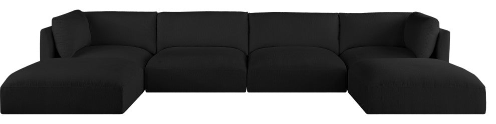 Ease Polyester Upholstered U-Shaped Modular Sectional, Black, 4 Piece: 2 Corner, 2 Armless, 2 Ottoman