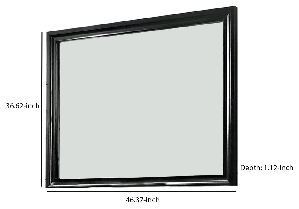 Benzara BM252510 Mirror With Wooden Frame and Molded Detail, Black