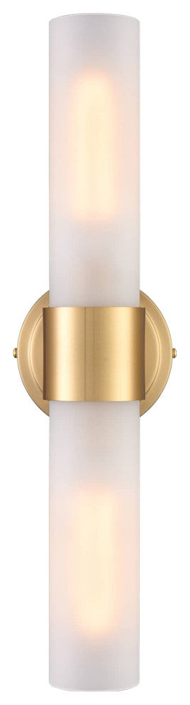 Modern Gold Bathroom Sconces Cylinder Frosted Glass, 2-Light