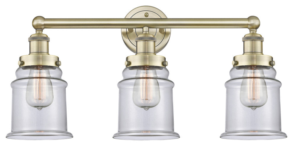 Canton 3-Light 24" Bath Vanity Light, Antique Brass Finish, Clear Shade
