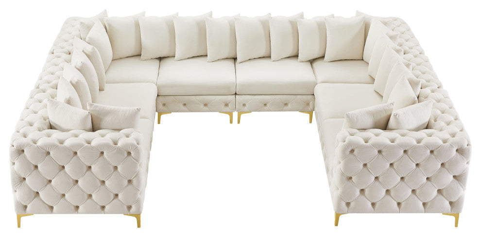 Tremblay Velvet Upholstered 8-Piece Modular U-Shaped Sectional, Cream