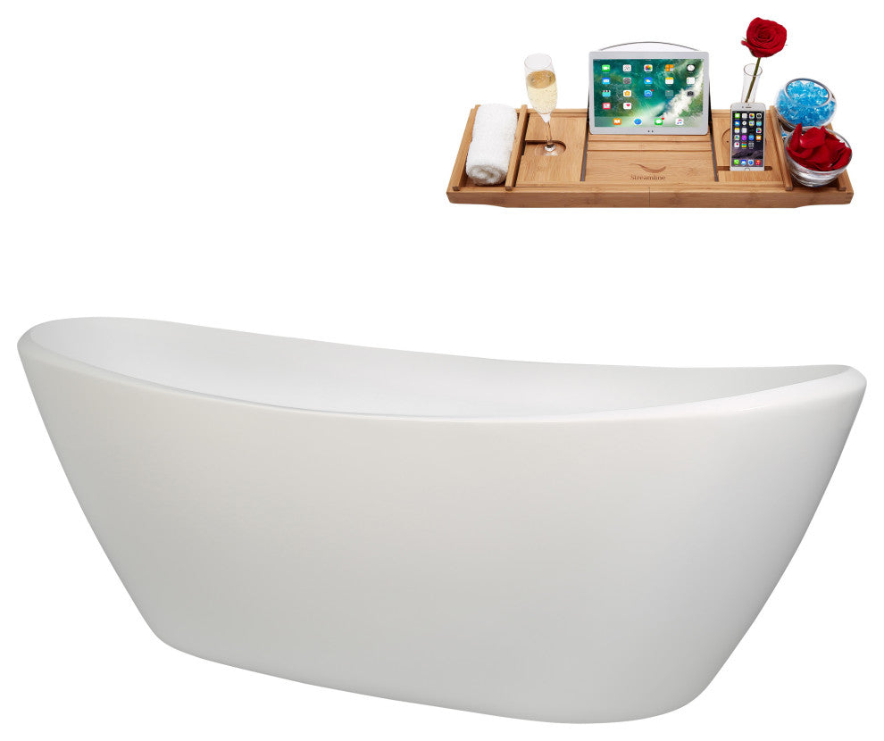75" Streamline B-512-238-WH Freestanding Tub, Tray, Drain in Glossy White