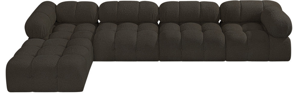 Ames Boucle Fabric L-Shaped Modular Sectional, Brown, 5-Piece: 2 Armless Chair, 2 Corner Chair, 1 Ottoman