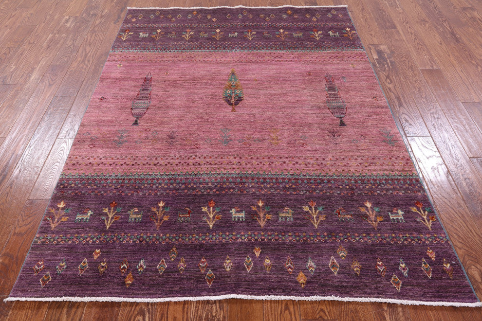 5' 6" X 7' 3" Handmade Persian Gabbeh Tribal Wool Rug Q9976