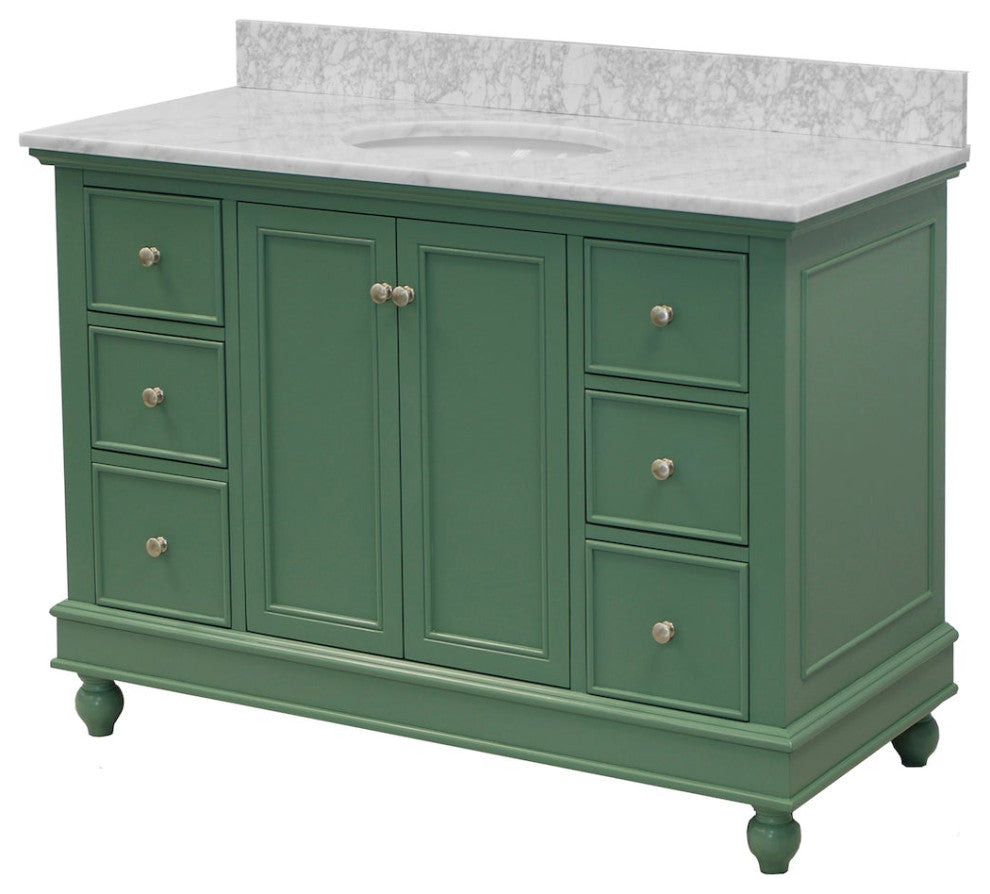 Bella 48" Bathroom Vanity, Sage Green, Carrara Marble