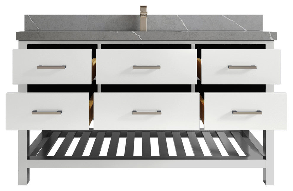 Parker 60 Single Sink Bathroom Vanity in White 2" Piatra Gray