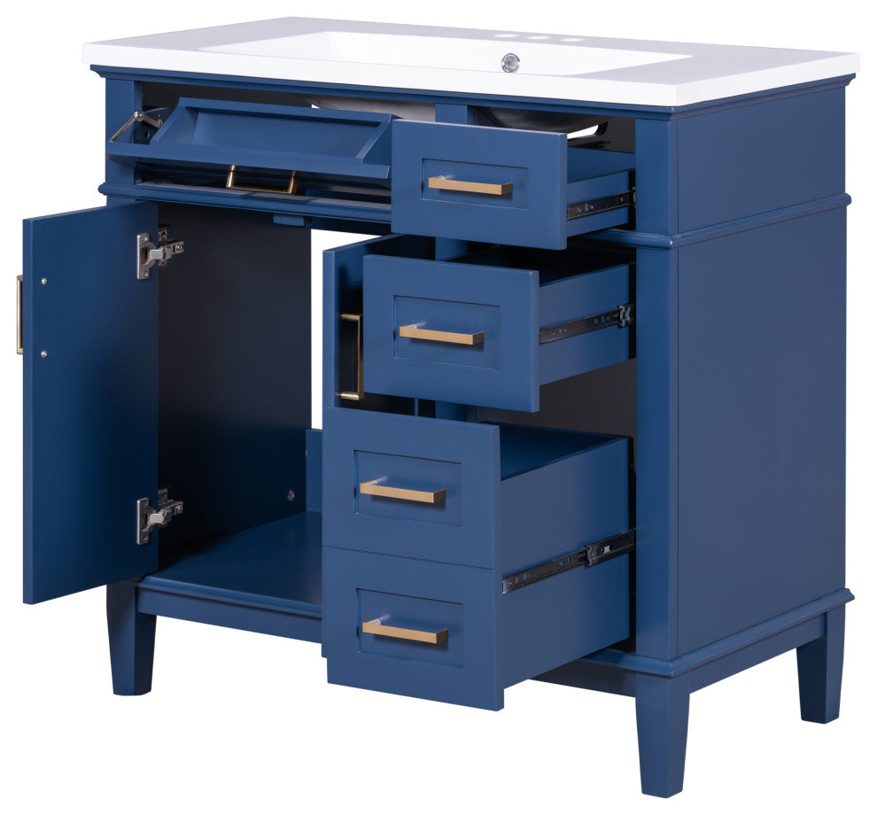 36 Inch Bathroom Vanity with Resin Sink, Blue