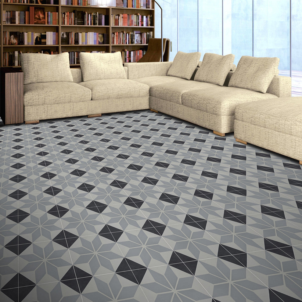 8"x8" Assila Handmade Cement Tile, Gray/Black, Set of 12