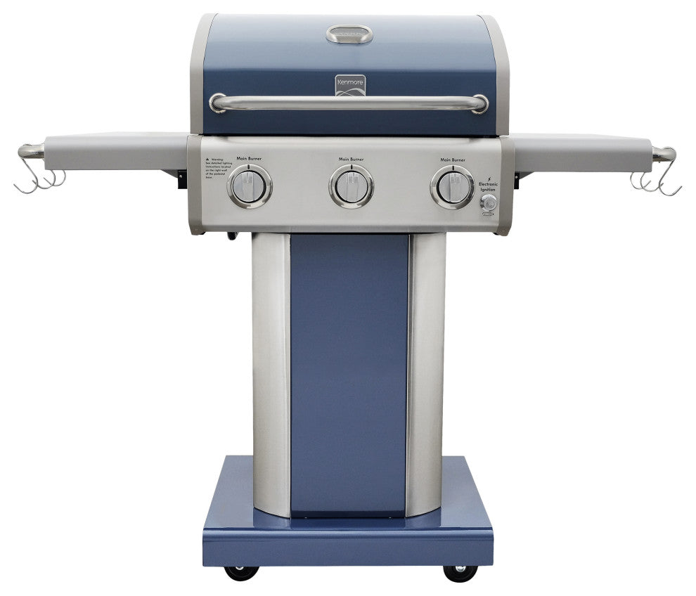 Kenmore 3 Burner Gas Grill with Side Shelves, Azura