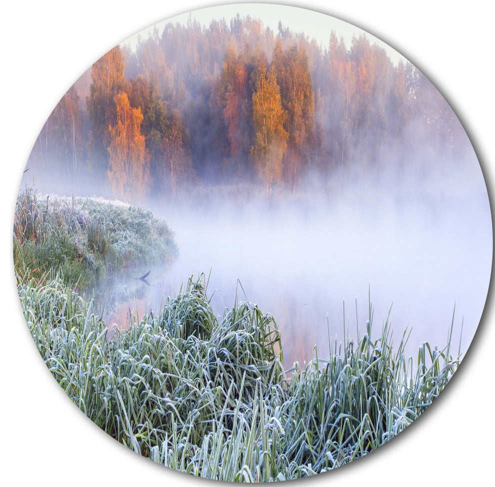 Foggy Autumn Dawn Panorama, Landscape Round Wall Art, 36"