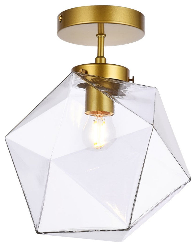 Lilah 1-Light Black and Clear Glass Flush Mount, Brass/Clear
