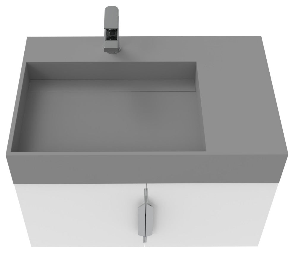 CastelloUSA Amazon 30" Left Wall Mounted Bathroom Vanity Set, White, Gray Top, Brushed Nickel
