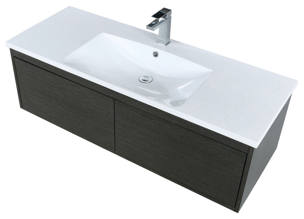 Sant 48 Iron Charcoal Vanity, Acrylic Top With Sink, Rose Gold Faucet Set