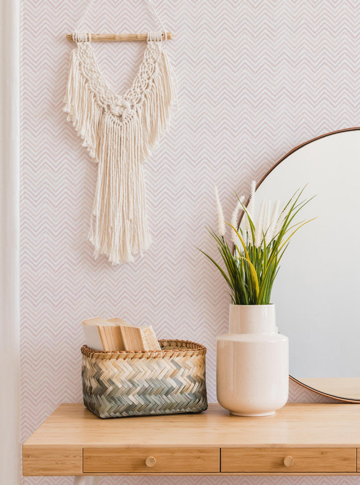 Watercolor Chevron Peel and Stick Vinyl Wallpaper, Pale Pink, 24"w X 108"h