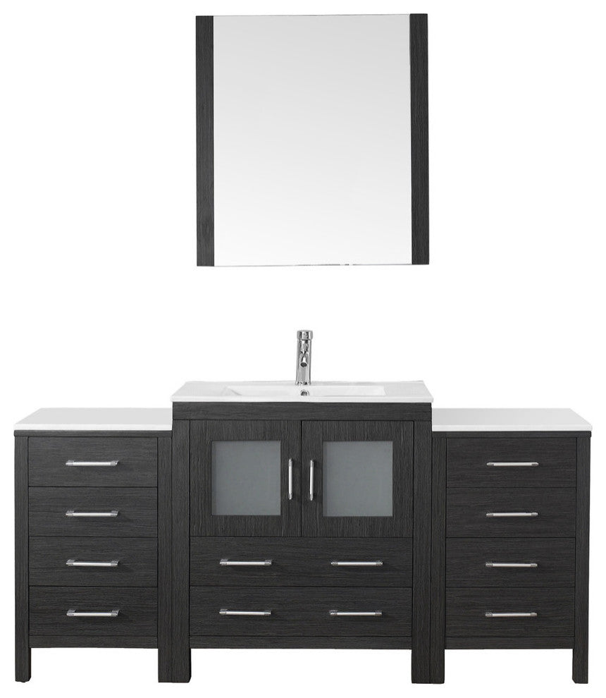 Virtu Dior 64" Single Bathroom Vanity, Zebra Gray, Faucet, Mirror