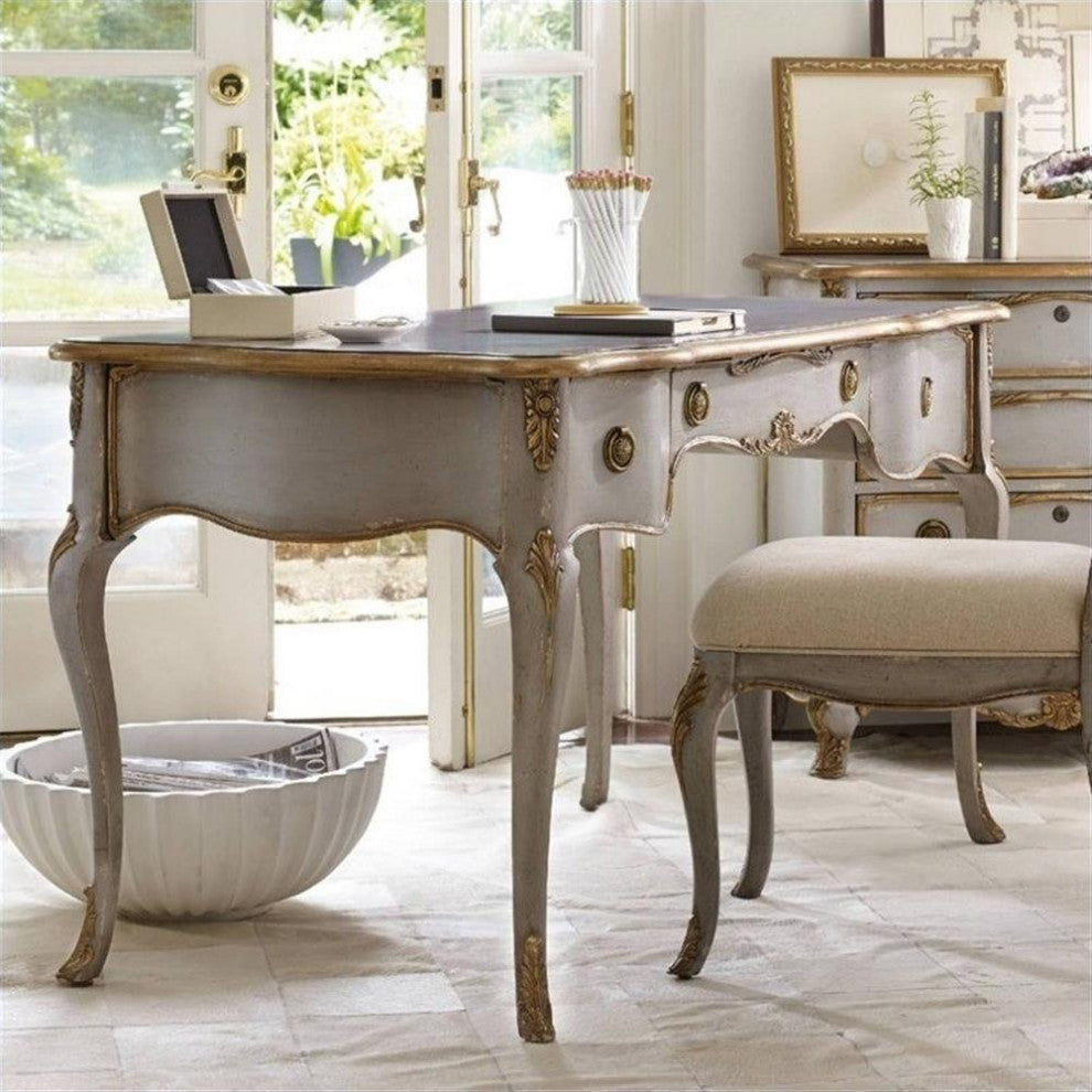 Beaumont Lane Traditional Wood Writing Desk with Cabriole Legs in Silver