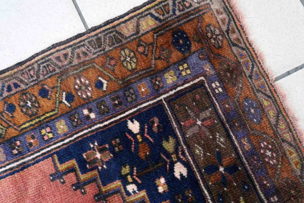 Handmade Vintage Afghan Baluch Rug 2.8'x4.6', 87cmx141cm 1940s