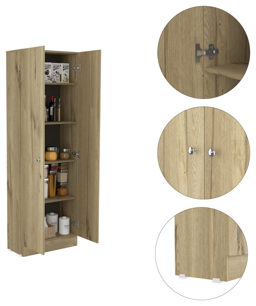 Virginia Double Door Storage Cabinet with 5 Shelves, Light Oak and Black