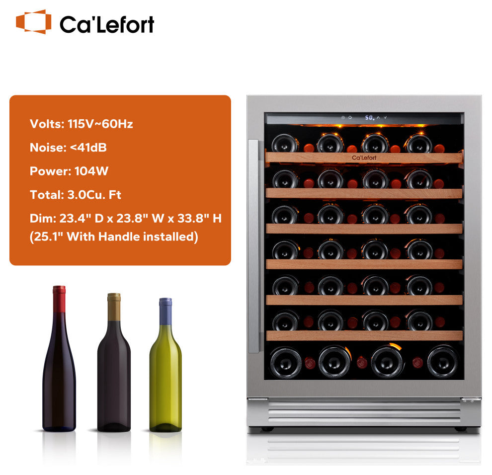 Ca''Lefort 24" 54-Bottle Built-In Wine Cooler Refrigerator Single Zone GlassDoor