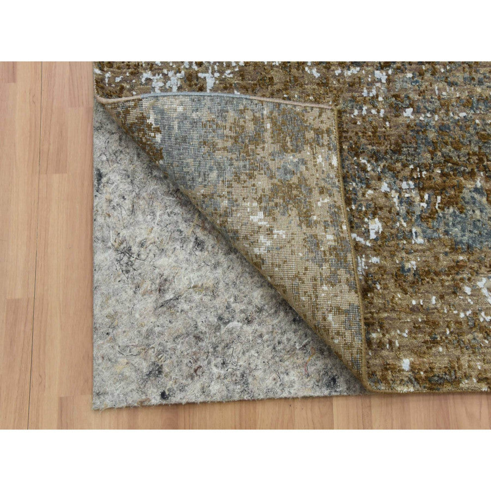 Ash Gray, Hand Knotted Abstract Design, Pure Wool XL Runner Rug, 2'6"x20'3"