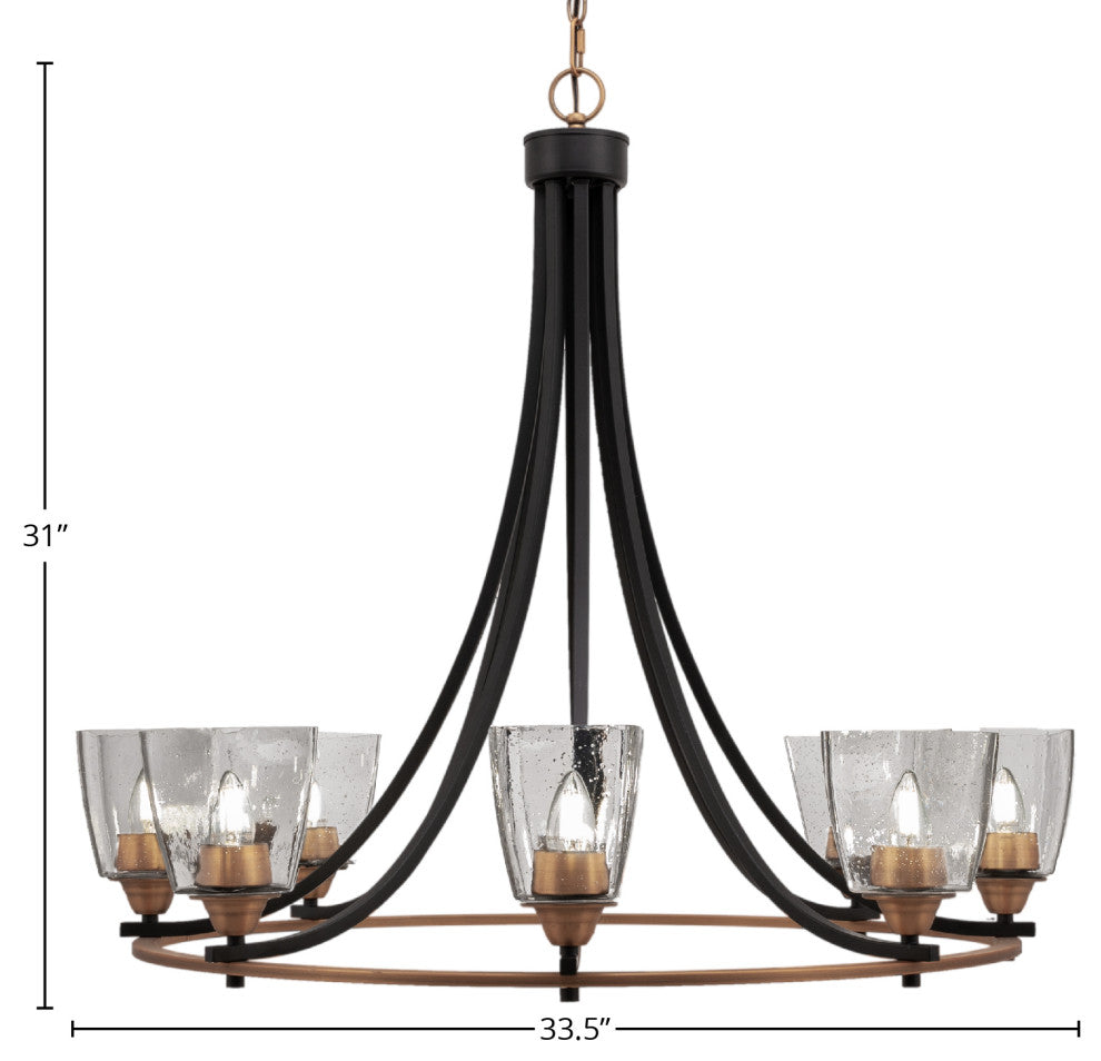 Paramount 8-Light Chandelier, Matte Black & Brass, 4.5" Clear Bubble