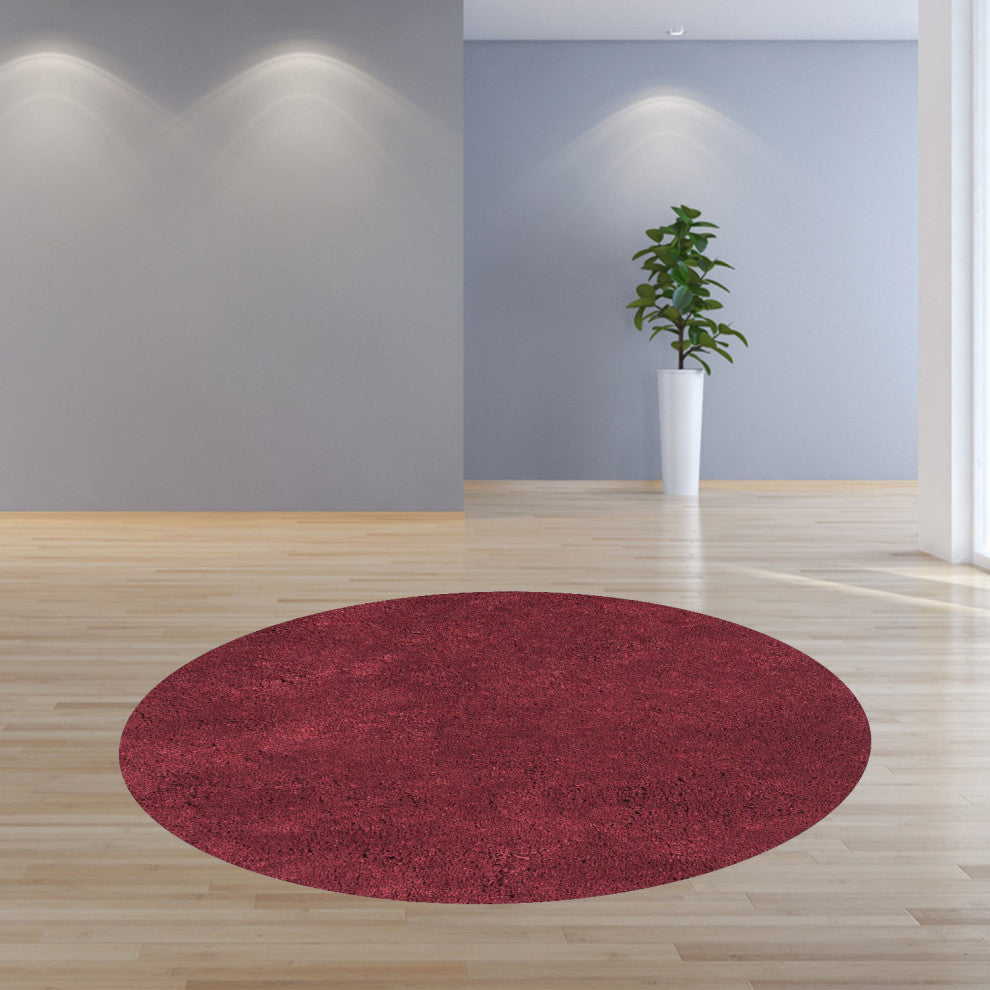 HomeRoots 8' Red Hand Woven Round Indoor Shag Area Rug