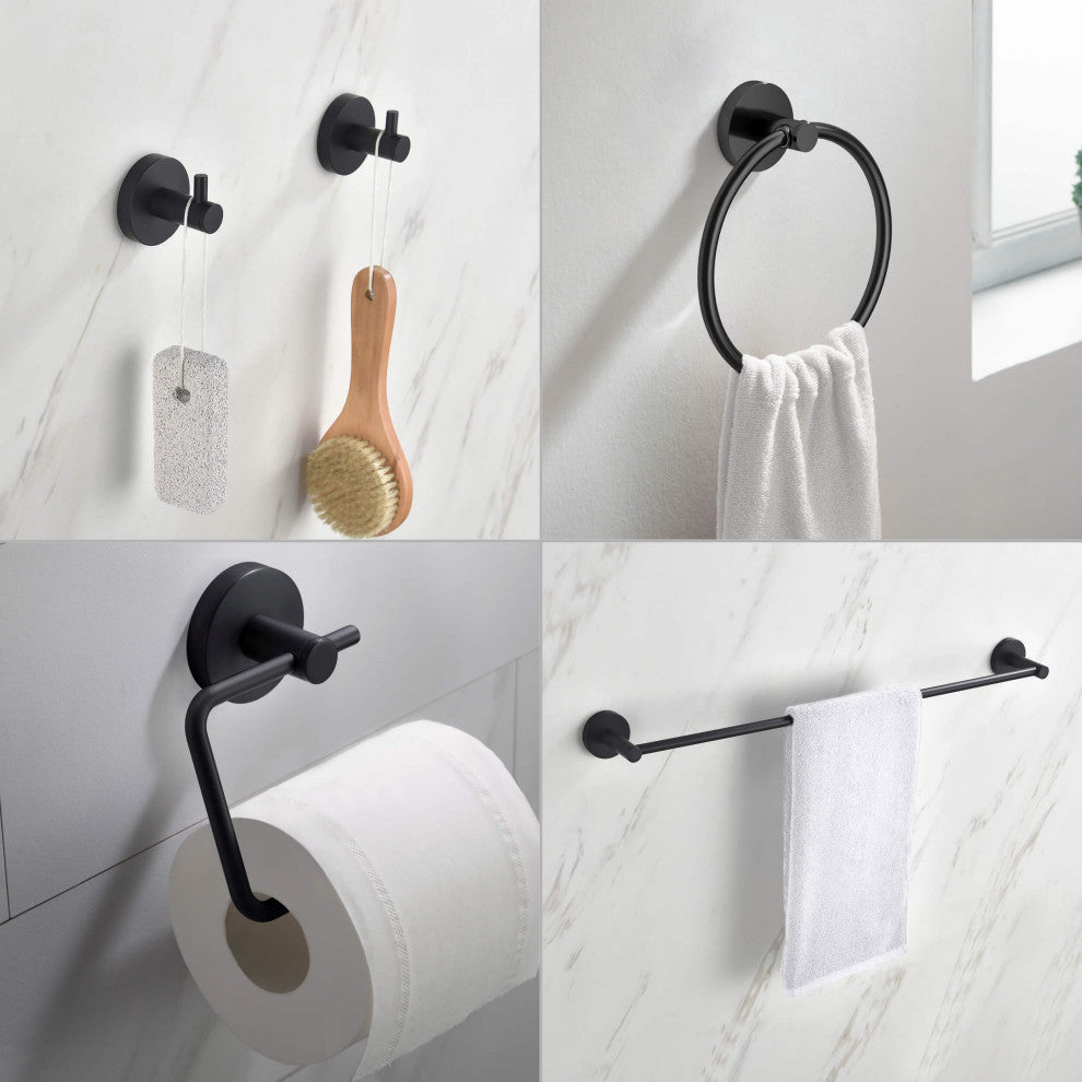 Circular 5-Piece Bathroom Hardware Set, Matte Black