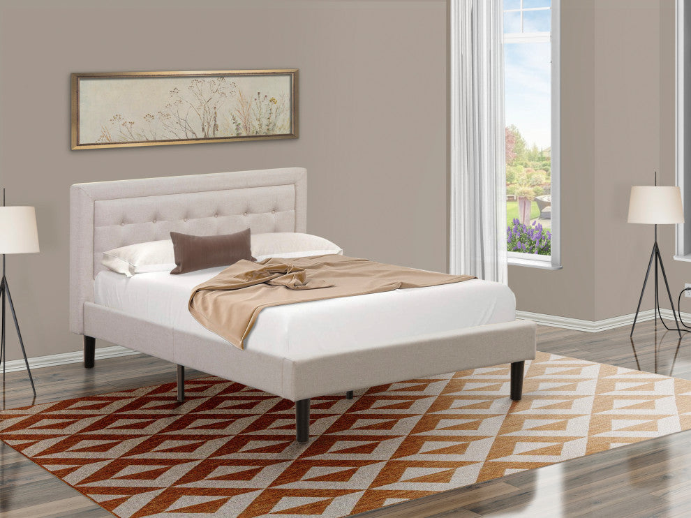 Platform Full Size Bed Mist Beige Upholestered Bed Headboard,Black Legs
