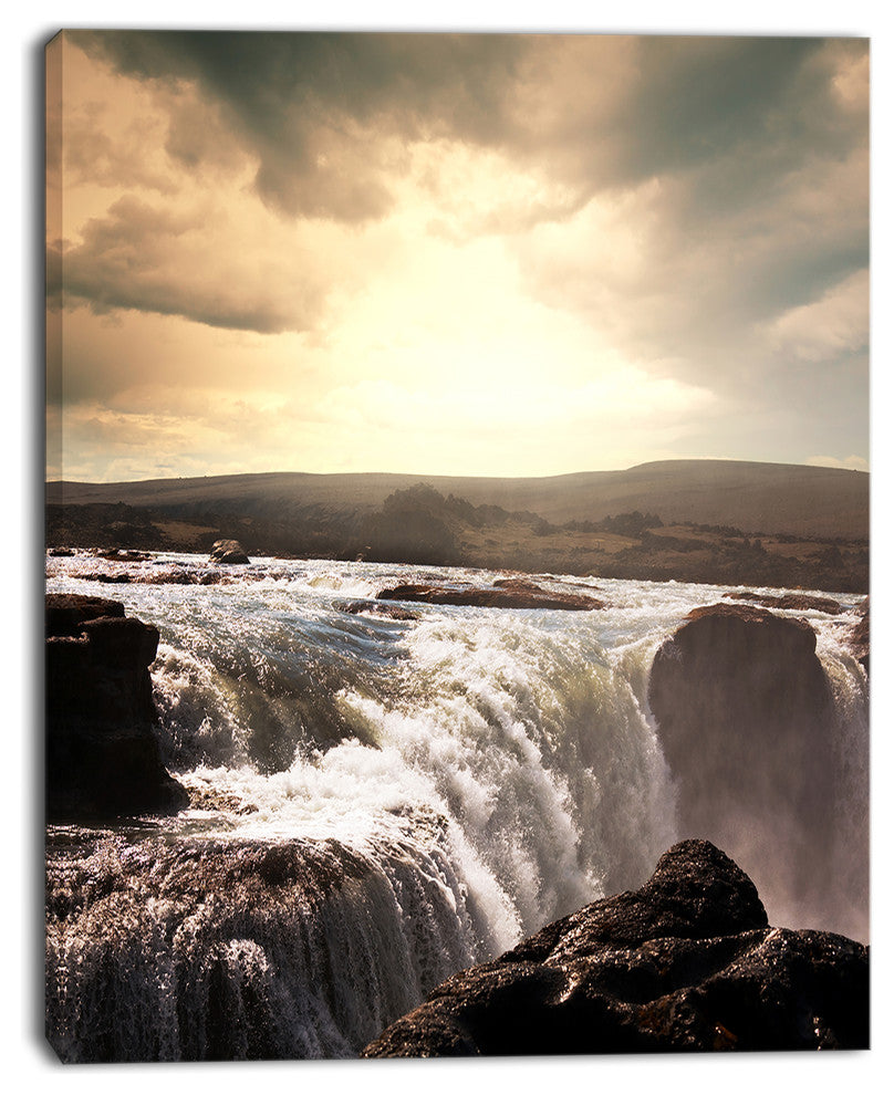 Dramatic Waterfalls in Iceland, Landscape Canvas Art Print, 12"x20"