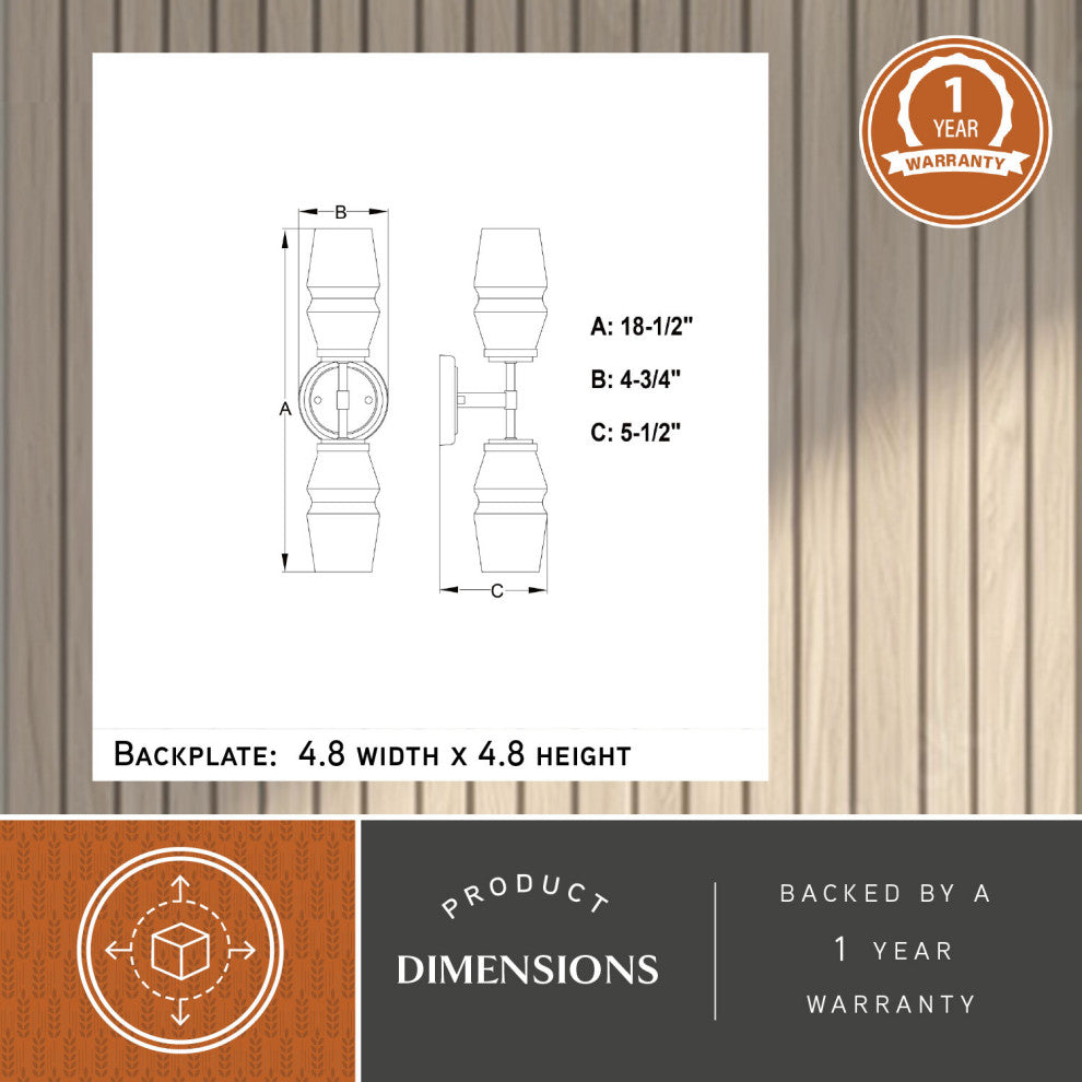 Warren 2-Light Black Mid-Century Modern Wall Sconce, Bathroom Vanity Fixture, Brushed Brass