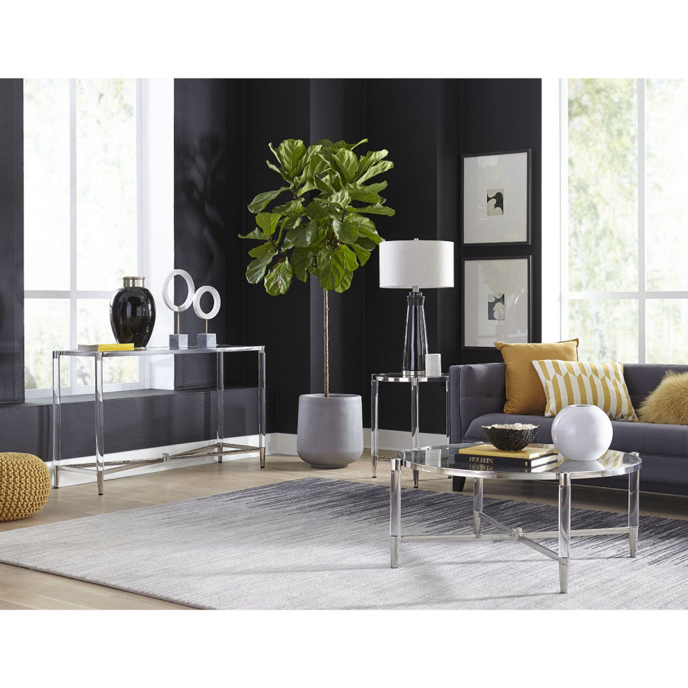 Modus Marilyn Glass and Steel Rectangular Console Table in White