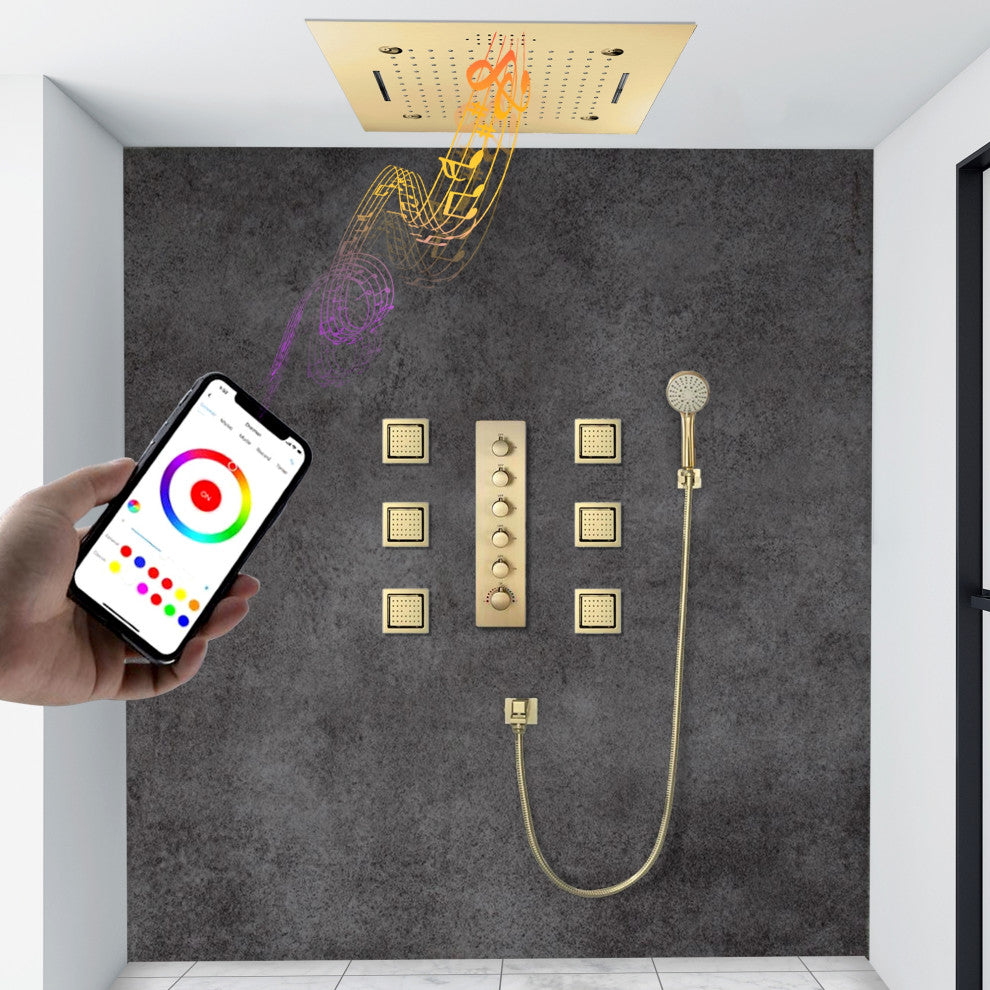 LED Shower System With Body Jets and Hand Shower, Style 4, Phone Control Light