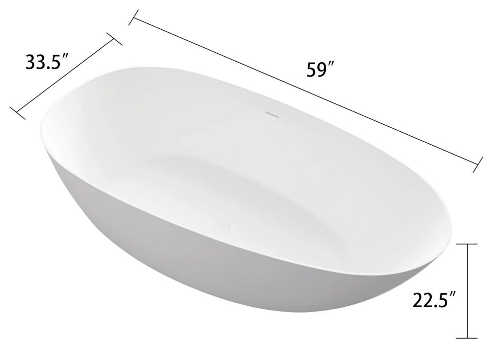 Solid Surface Freestanding Soaking Bathtub, Drain, 59"