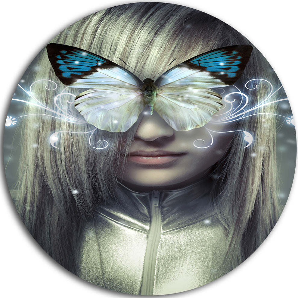 Serious Young Blonde, Portrait Digital Art Disc Metal Wall Art, 11"