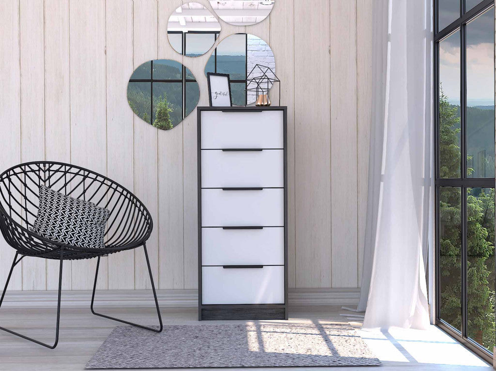 Washington 5 Drawer Dresser with Metal Handles, White